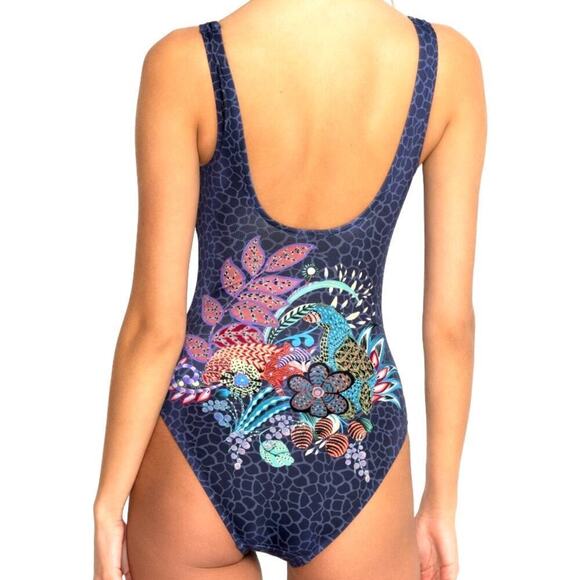 Johnny Was Women's Swimsuit XS Sea Owl Print Floral Square Neck One Piece NWT - Picture 6 of 16